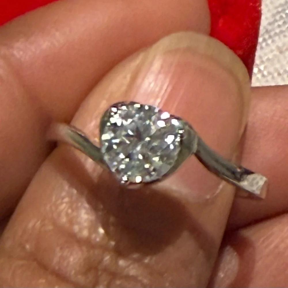 925 Sterling Silver Moissanite Heart Dainty Engagement Ring